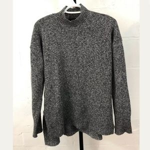 Tahari Mock Neck Hi Lo Sweater Gray Ribbed Edges
